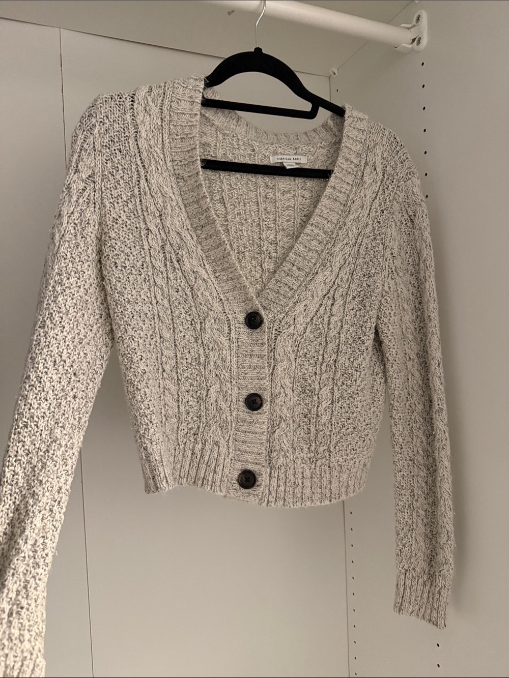 American Eagle Outfitters Cream Cable Knit V-Neck Cardigan